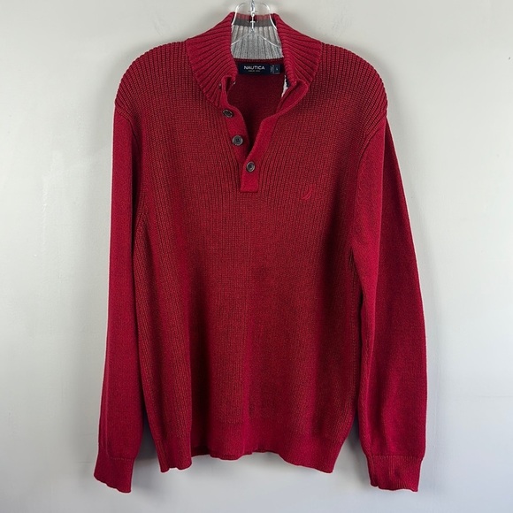 Nautica Ribbed Knit Henley Sweater Size Large 100% Cotton - Picture 3 of 12
